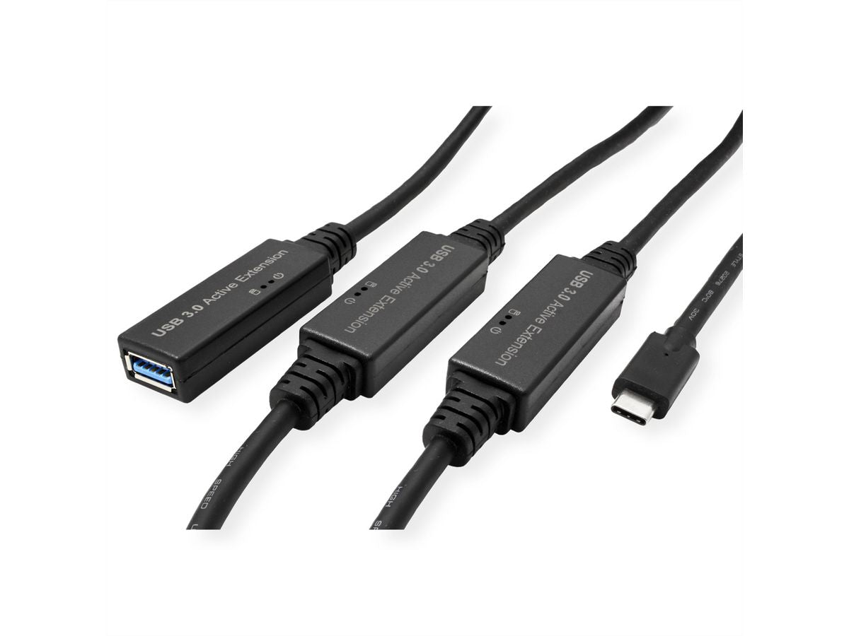 ROLINE USB-C Verlängerungskabel (Stecker auf Buchse) – USB 3.2 Gen 1 (5 Gbit/s) – 20 m – Schwarz