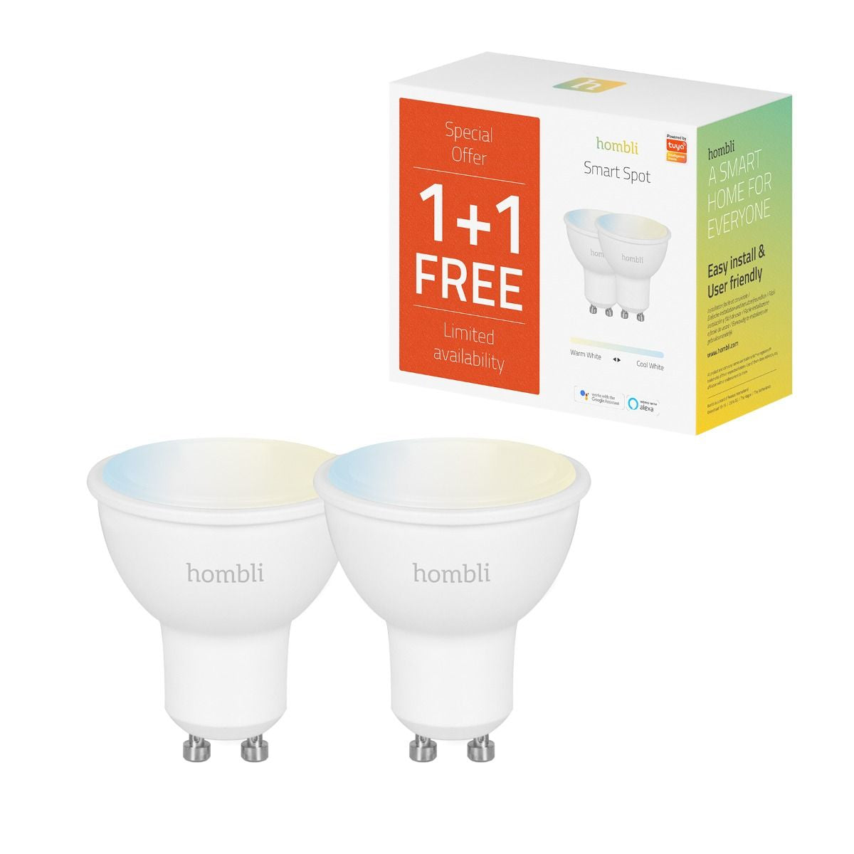 Hombli Smart-Leuchtmittel GU10 – 2700–6500 K, 350 lm, 4,5 W, WLAN – 2 Stk.