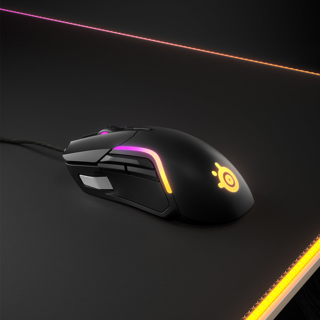 SteelSeries Rival 5 Gaming-Maus – kabelgebunden, für Rechtshänder, RGB-Beleuchtung, IP54, schwarz/grau