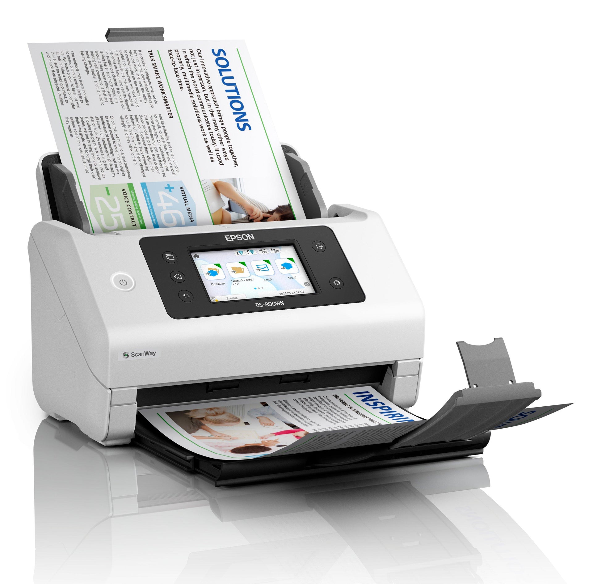 Epson WorkForce DS-800WN – Einzugsscanner, A4, Duplex, 50 ppm, ADF 100 Blatt, WLAN/LAN