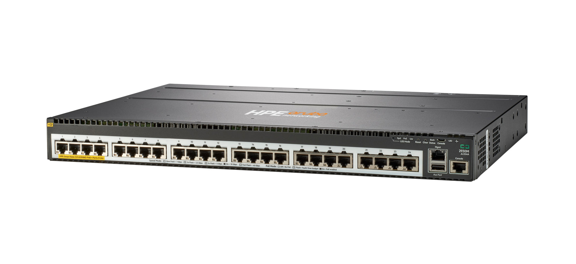 HPE 2930M 24 – Managed Switch – 24×GbE, L2+/L3, PoE+ 860 W, 1U