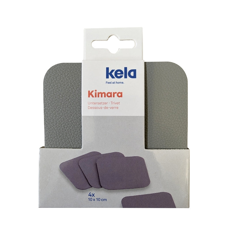 Kela Untersetzer Kimara – 4er Set, 10,0 × 10,0 × 0,2 cm, Kunstleder, Grau, für Glas