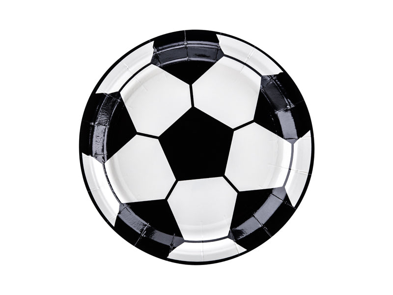 PartyDeco Teller, Papier/Karton – Ø 18 cm, Fussball, Schwarz/Weiss – 6 Stk.