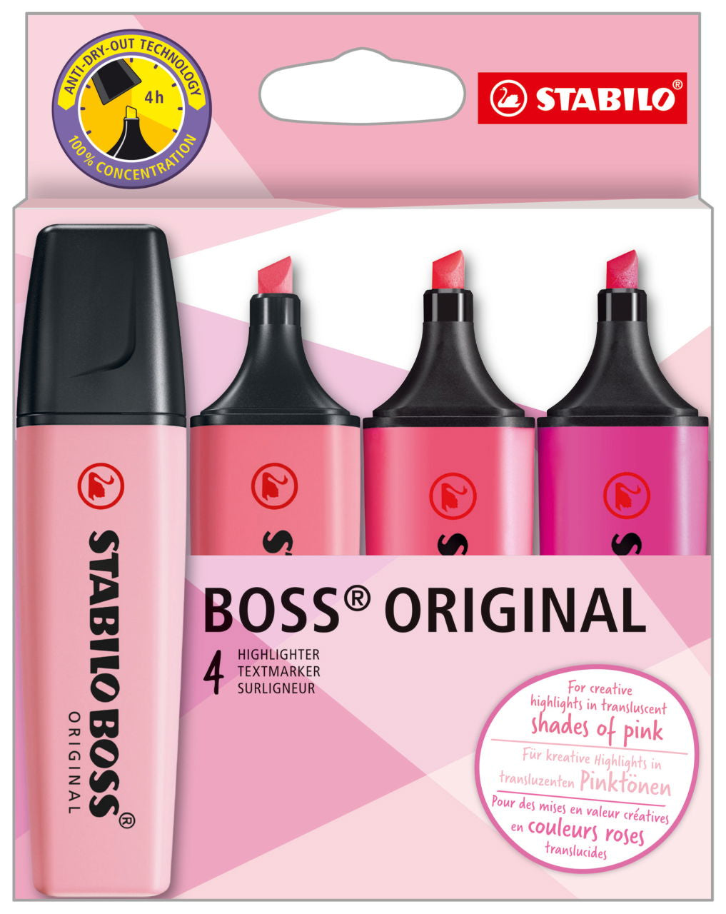 STABILO BOSS Original Textmarker Set 4 Farben – Keilspitze, 2–5 mm