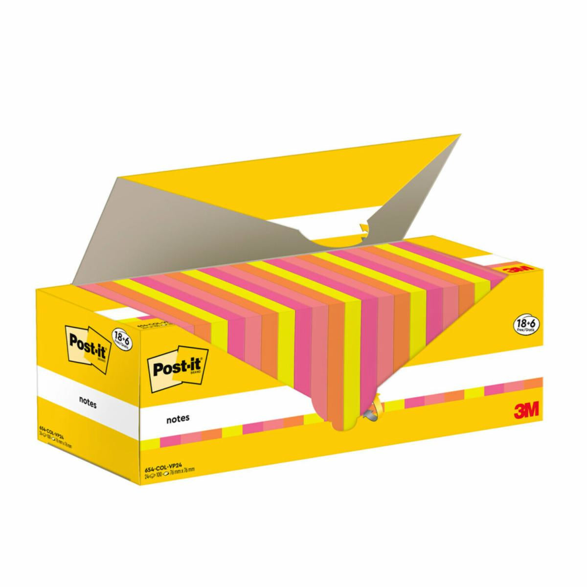 Post-it Haftnotizen – 76 × 76 mm – Mehrfarbig, 100 Blatt/Block, 24er-Pack, PEFC