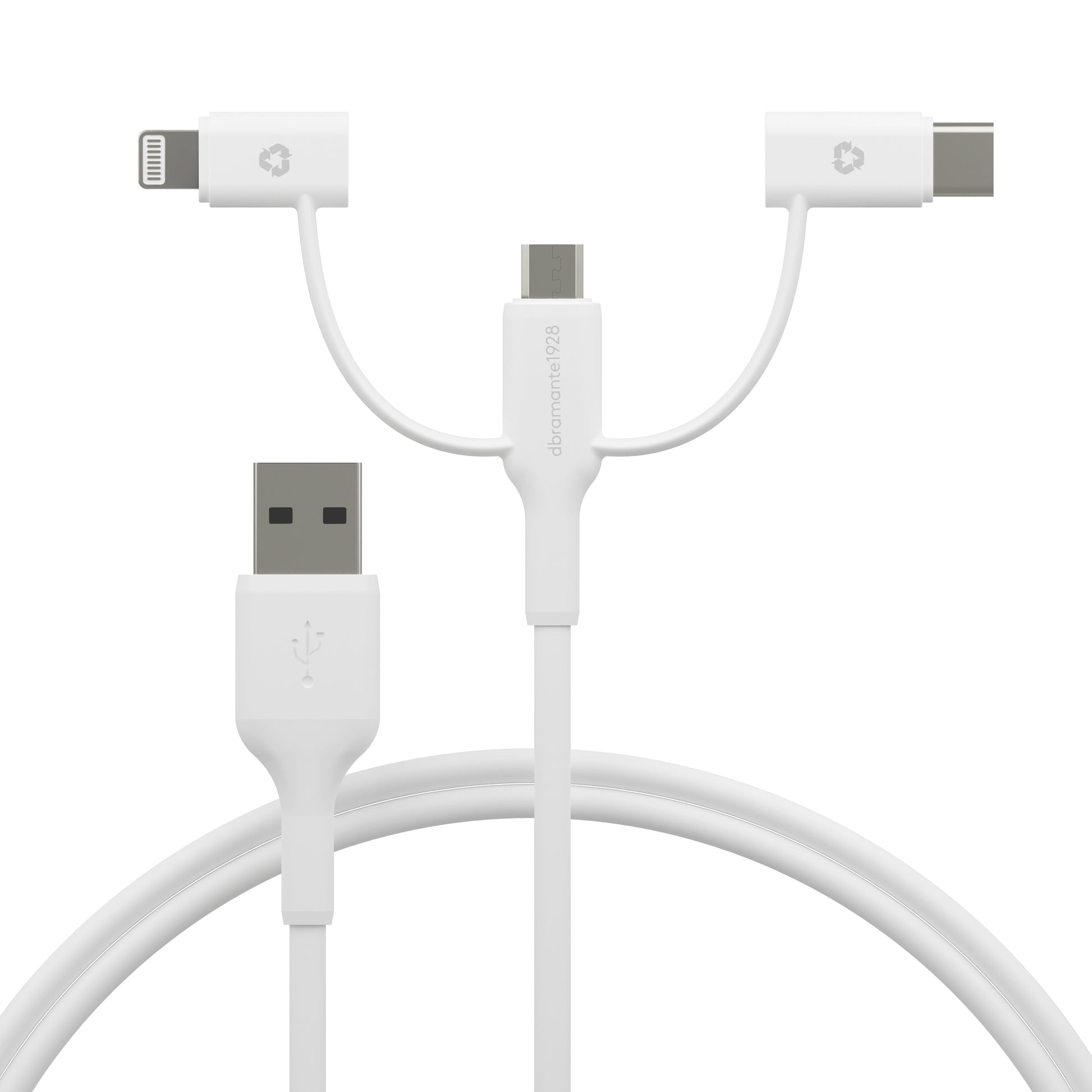 dbramante1928 USB-Kabel – USB-A auf USB-C/Lightning/Micro-USB – 1 m – PD 15 W – Weiss