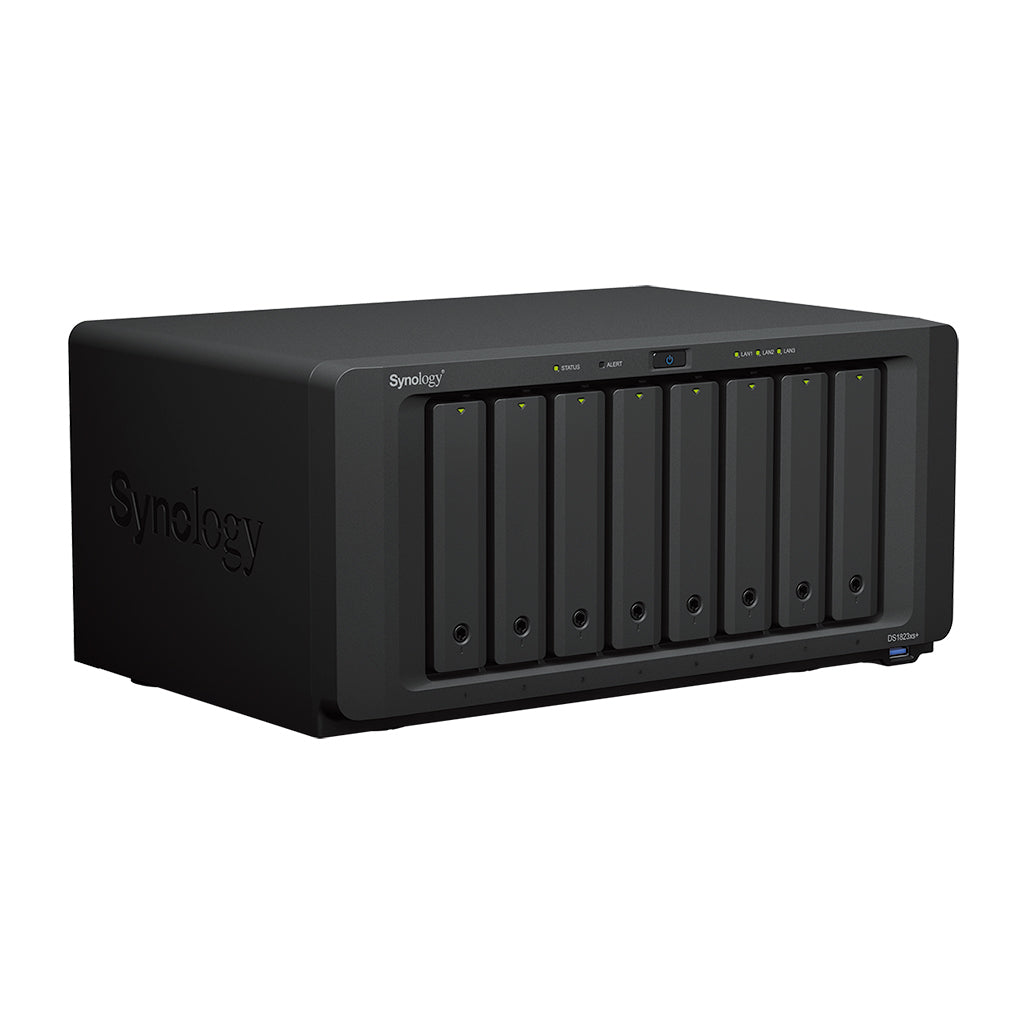 Synology DS1823xs+ – 8-Bay Tower NAS – AMD Ryzen V1780B, 8 GB RAM, 10GbE, DSM, für 2,5"/3,5"/M.2 HDD/SSD, SATA