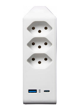 Brennenstuhl cleverLINE Abzweigstecker T12 zu T13 – 3× Steckdosen, 2× USB (A/C), 230 V 10 A, drehbar 300° – Weiss