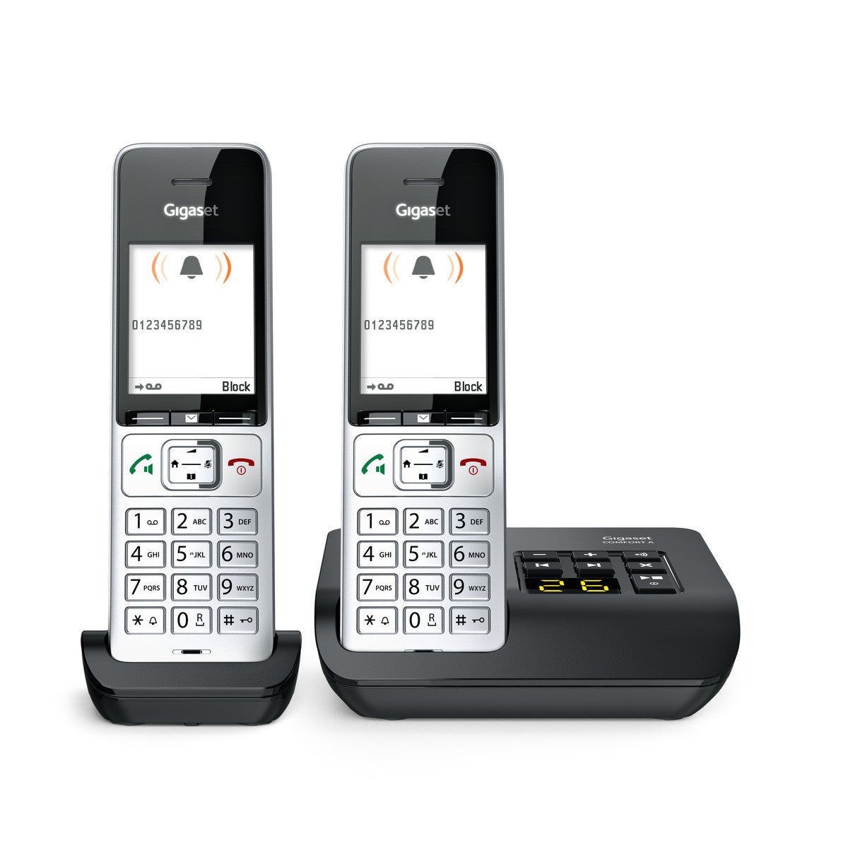 Gigaset Comfort 500 A Duo – mit Anrufbeantworter, inkl. 2 Mobilteile, Schwarz/Silber