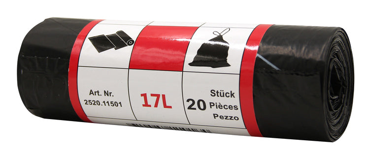 Weita Kehrichtsack – 17 l, mit Zugband, PE, schwarz, 395 × 500 mm, 1 Rolle à 20 Stk