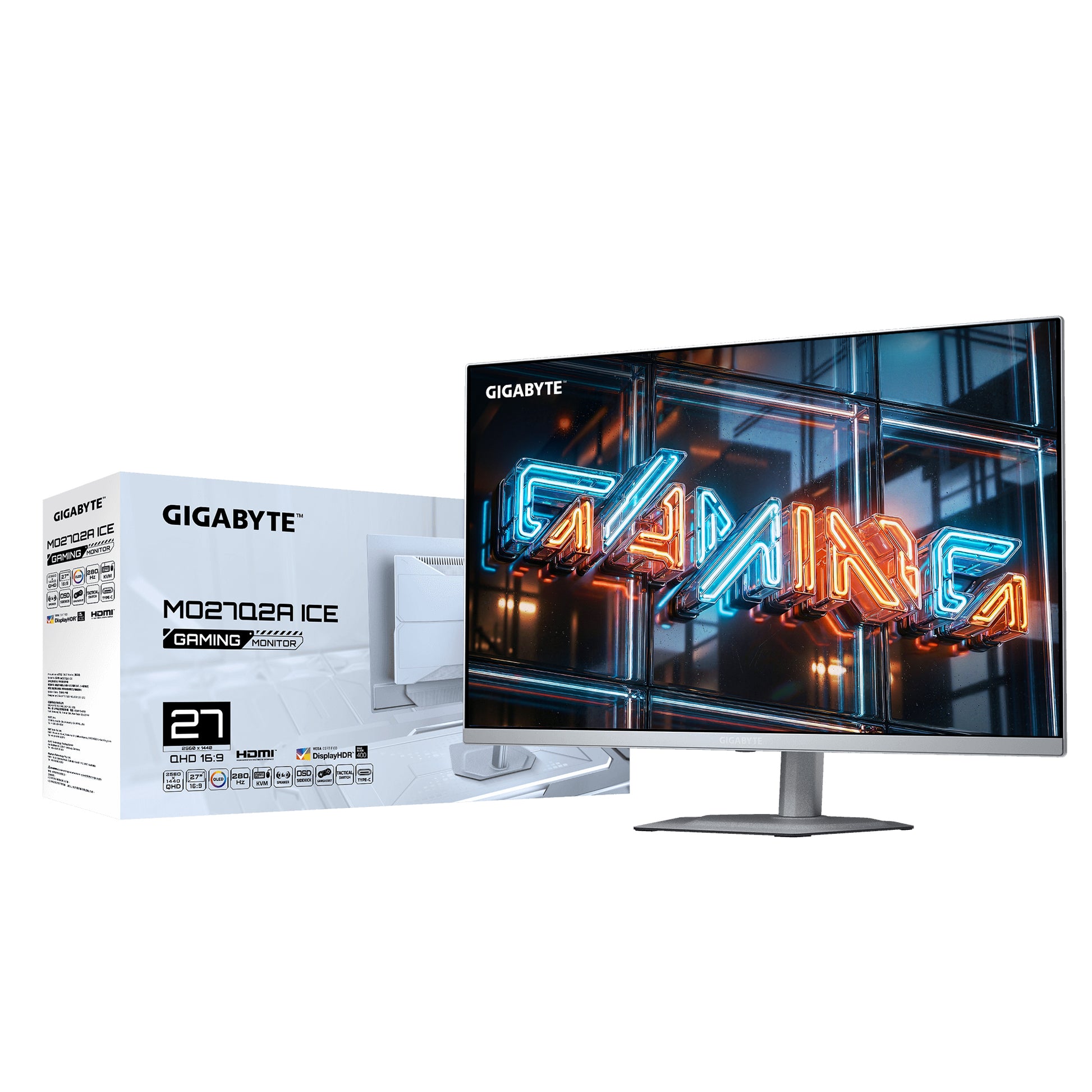 GIGABYTE MO27Q2A ICE – 27", 2560 × 1440 (WQHD), OLED, 280 Hz, USB-C 18 W, DisplayHDR True Black 400