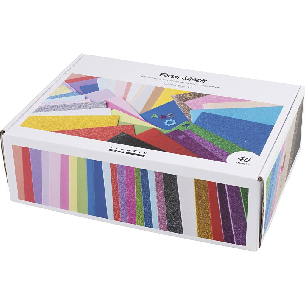 Creativ Company Schaumstoffplatte, selbstklebend, mehrfarbig, A4, 40 Stk., 790480
