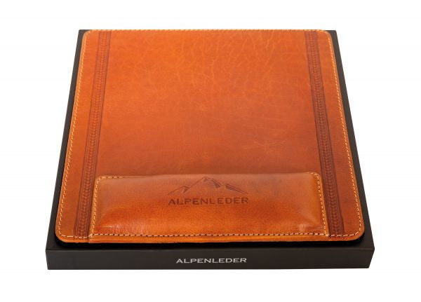 Alpenleder Mausmatte mit Handgelenkauflage – für Maus – Leder – 220×240×10 mm – Hellbraun