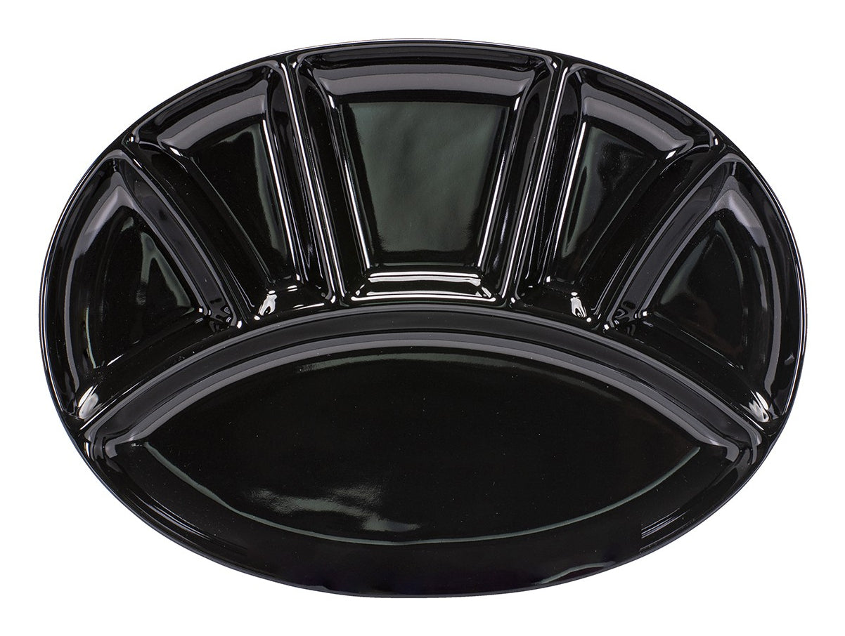 Kadastar Fleischfondue-Teller oval – 30,0 × 22,0 cm, Keramik, Schwarz