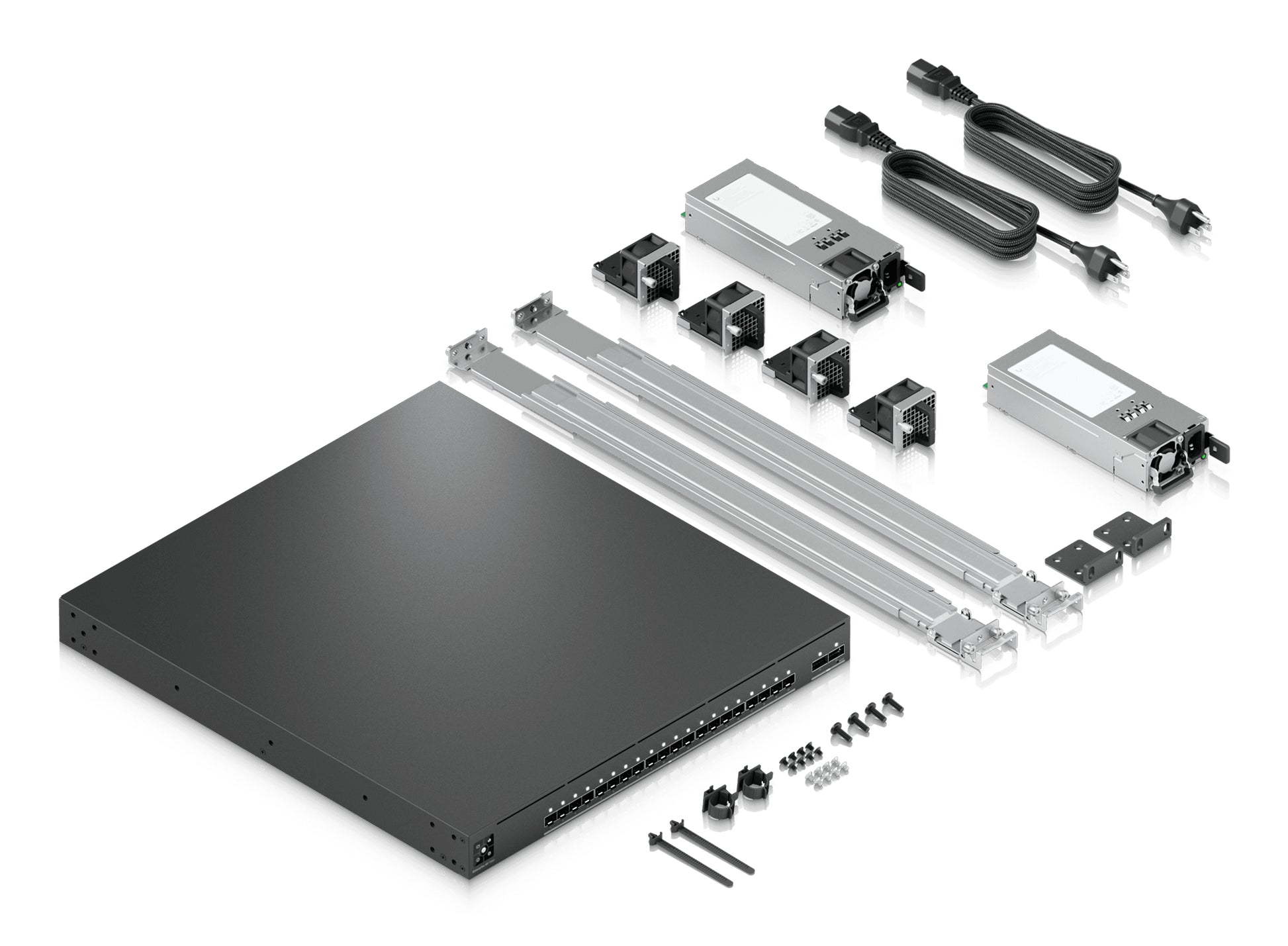 Ubiquiti Managed AV Switch, SDVoE/SMPTE ST 2110/AES67, 20× SFP+, 2× QSFP28, 800 Gbit/s, PTP, Schwarz