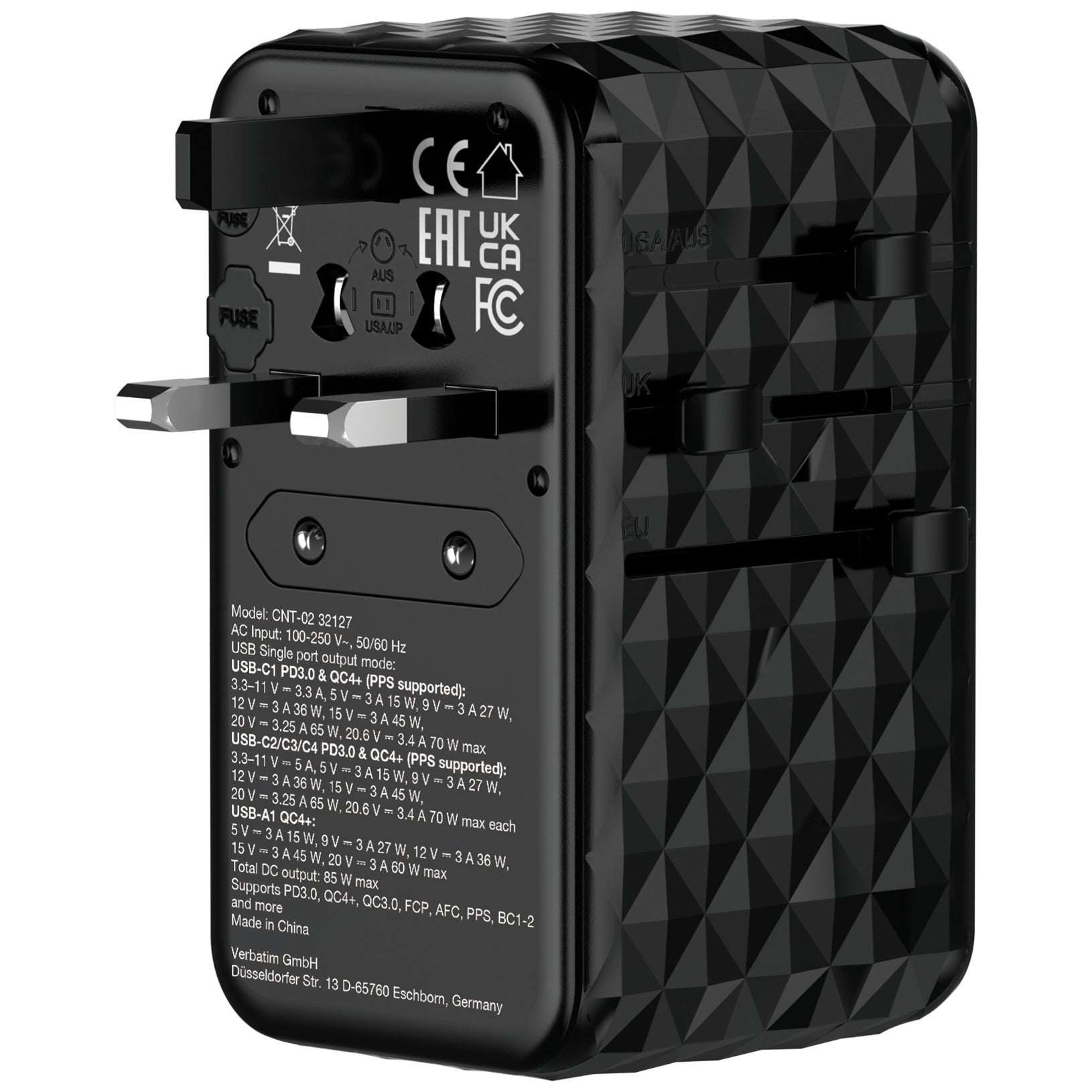 Verbatim Charge 'n' Travel Diamond Ladegerät – 85 W, mit einziehbarem Kabel