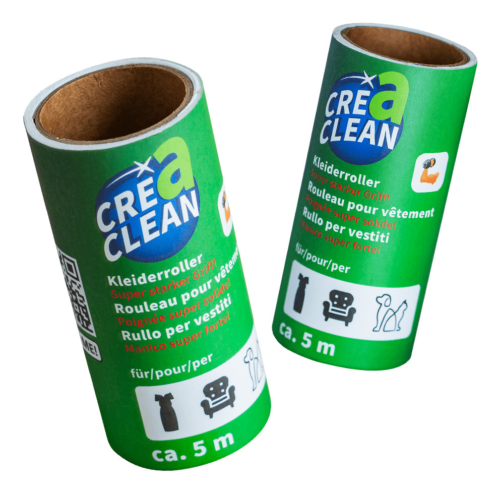CREaCLEAN Fusselroller – 1 Griff + 3 Ersatzrollen – Schwarz – Papier/ABS