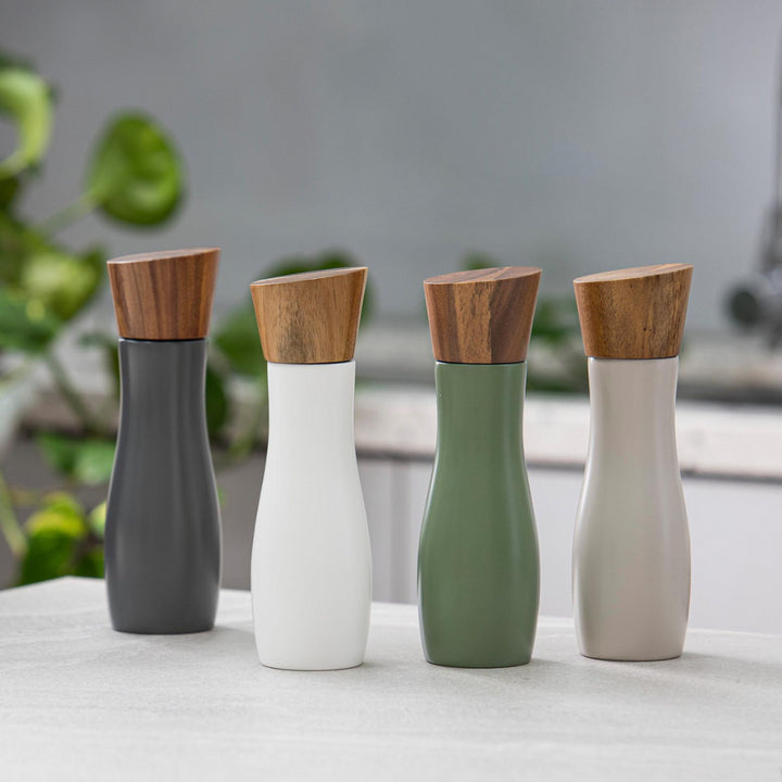 Ladelle Salz- und Pfeffermühle Ø 6 × 19,5 cm, Keramik/Akazienholz, Salbeigrün, 2-teilig