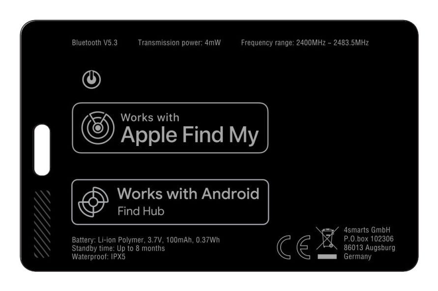 4smarts Kartenspot SkyTag Card Duos ReCharge – für Apple Find My-App, 85,6 × 54 × 2 mm, schwarz, ABS/PC, 10 g