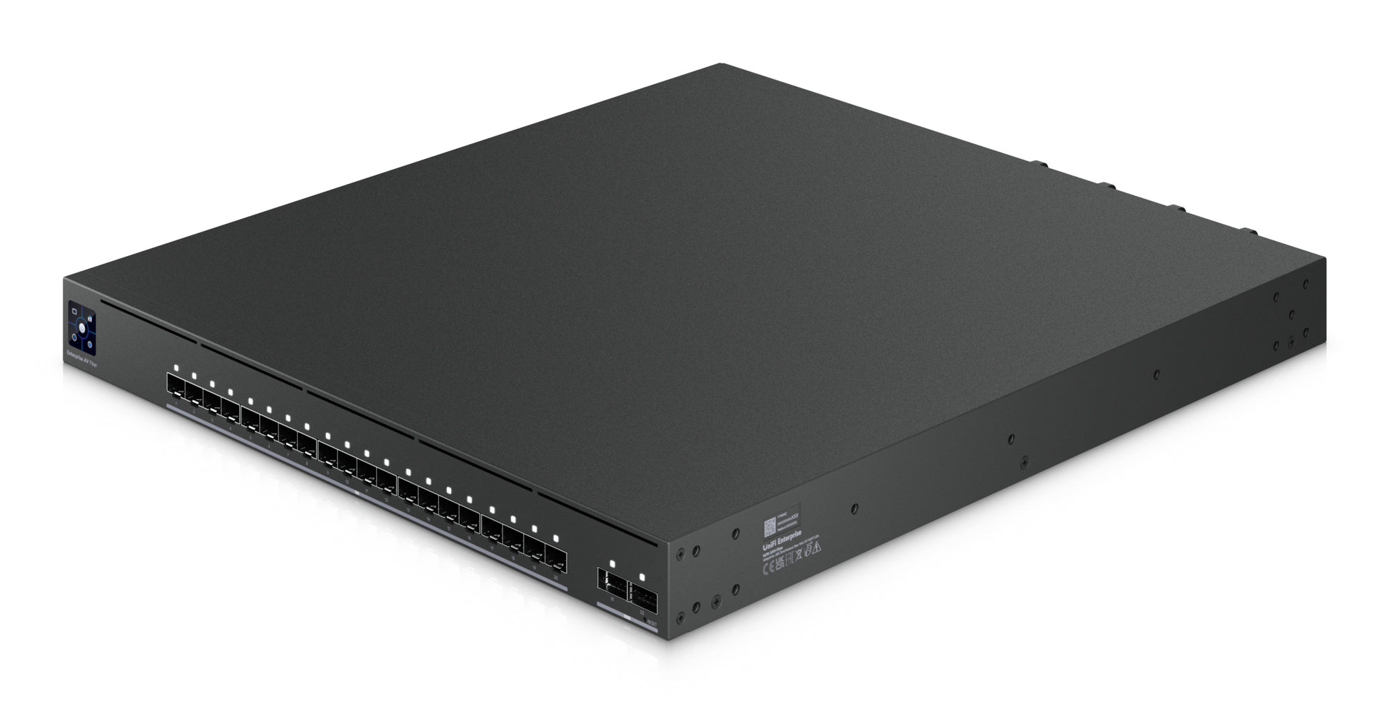 Ubiquiti Managed AV Switch, SDVoE/SMPTE ST 2110/AES67, 20× SFP+, 2× QSFP28, 800 Gbit/s, PTP, Schwarz