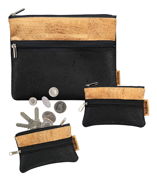 Kolma Reissverschlusstasche – 148 × 210 mm, Kork, Schwarz/Braun – 1 Stück