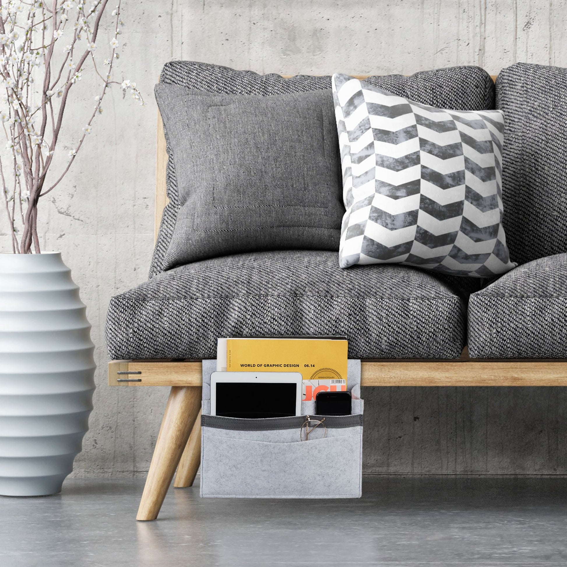 Relaxdays Aufbewahrungstasche – Filz – Grau – 6 Fächer, mit Klettverschluss – 315 × 270 × 50 mm