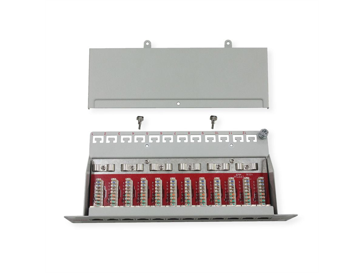 ROLINE 10" Patchpanel – 12× RJ-45, Kat.6A (Klasse EA), geschirmt, 1 HE, Krone LSAplus
