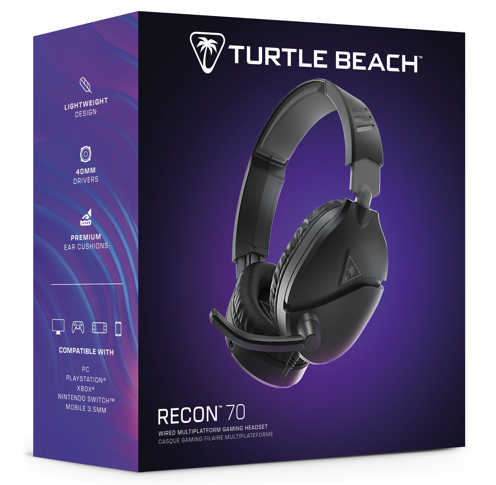Turtle Beach Recon 70 Gaming-Headset – Over-Ear, Stereo, Kabelgebunden, 3,5 mm Klinke, Schwarz