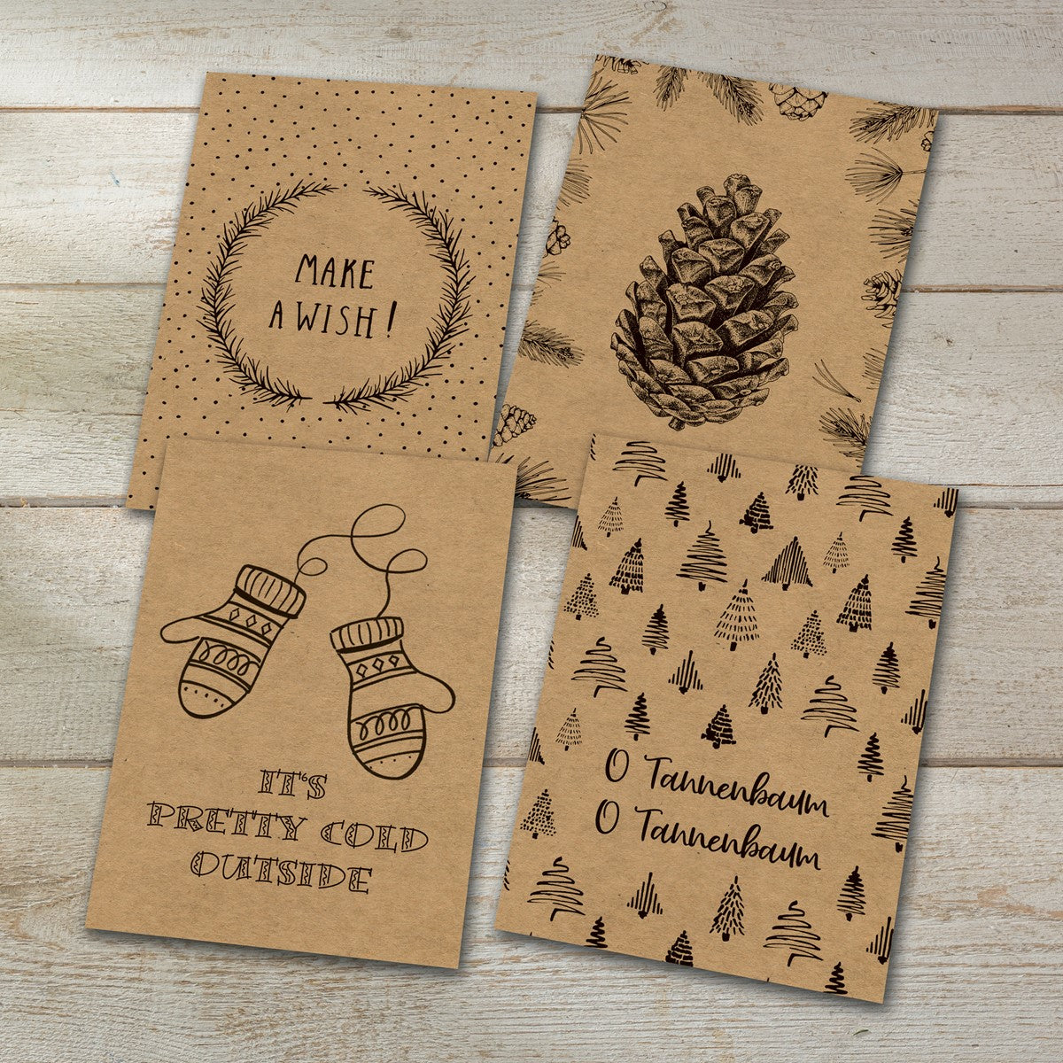 Sigel Weihnachtsgrusskarte (Natural Christmas) – A6 (105 × 148 mm) – Text DE/EN, Kraftpapier, 24er Pack