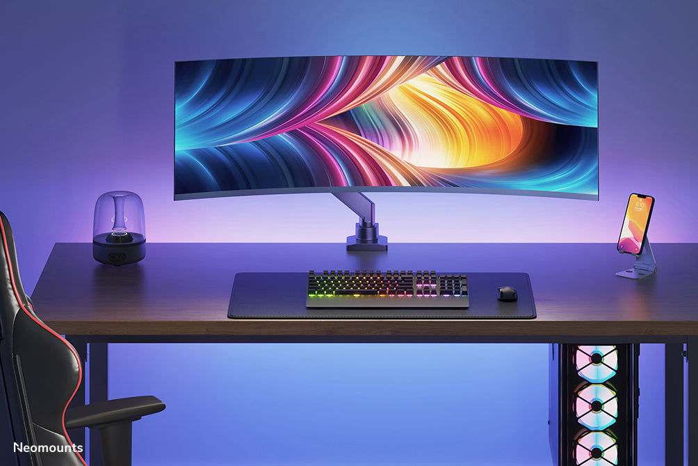 Neomounts D775 Blackplus – Monitorarm, Tischklemme, Tischdurchführung, bis 49", höhenverstellbar, Gasfeder