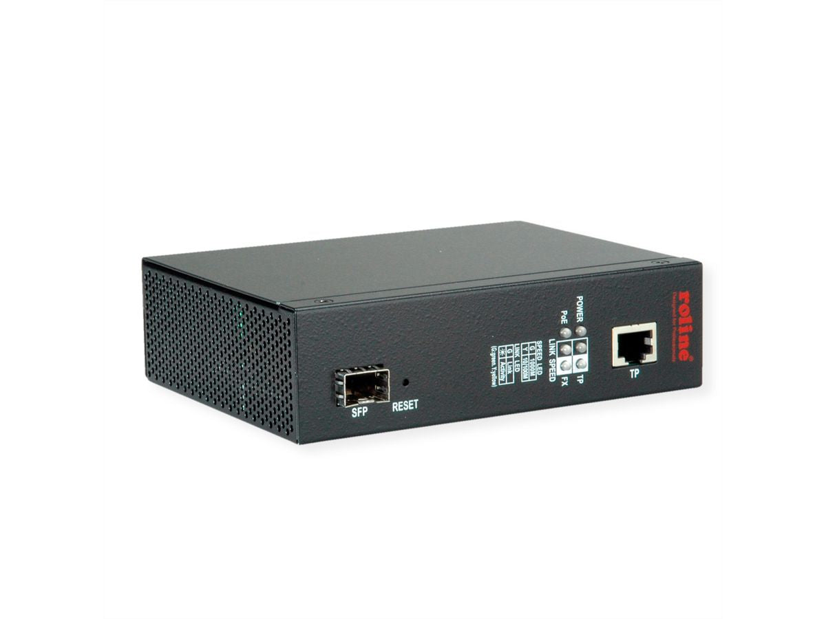ROLINE Medienkonverter – Gigabit, 1× RJ‑45, 1× SFP (1000Base‑SX, Multi‑Mode, 500 m), PoE (802.3af/at/bt)