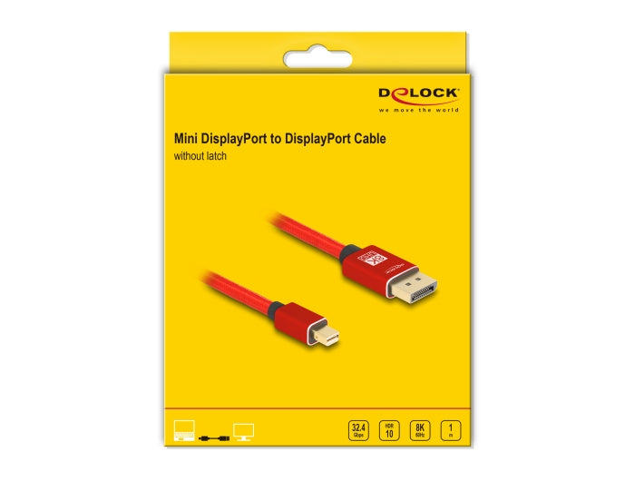DeLOCK Mini-DisplayPort auf DisplayPort Kabel DP 1.4 8K 60 Hz – 1 m – Rot