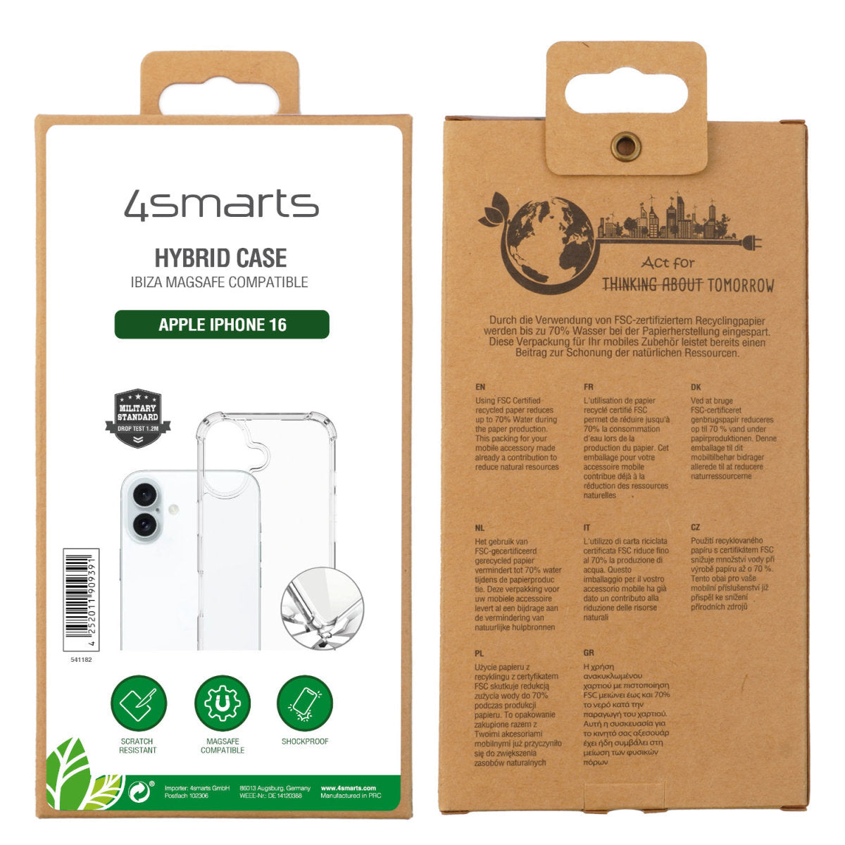 4smarts Hybrid Case Ibiza Backcover – für Apple iPhone 16, PC+TPU, Transparent, bis 1,2 m sturzsicher