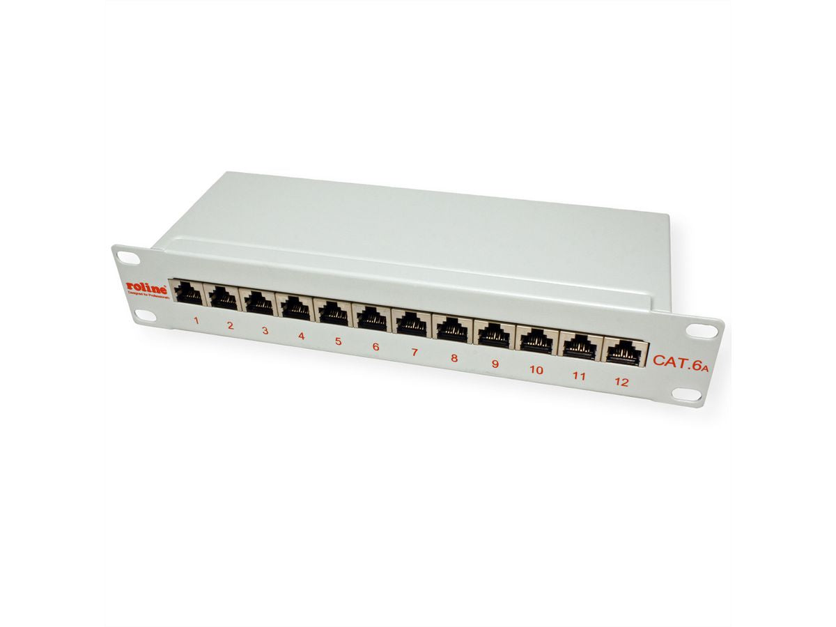 ROLINE 10" Patchpanel – 12× RJ-45, Kat.6A (Klasse EA), geschirmt, 1 HE, Krone LSAplus