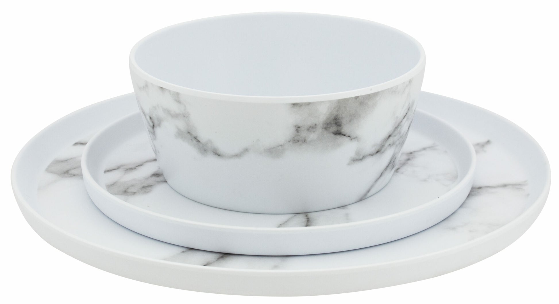 Eurotrail Geschirrset Marble ETKW2071 – 16-teiliges Set, Ø 27 cm, Melamin, Weiss