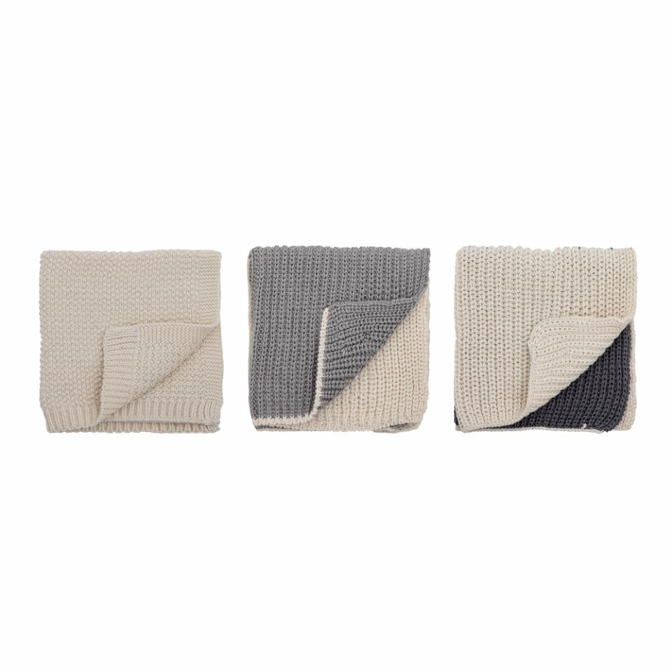 Bloomingville Abwaschlappen Odette – Grau – 27 × 27 cm – Baumwolle – 3er-Set