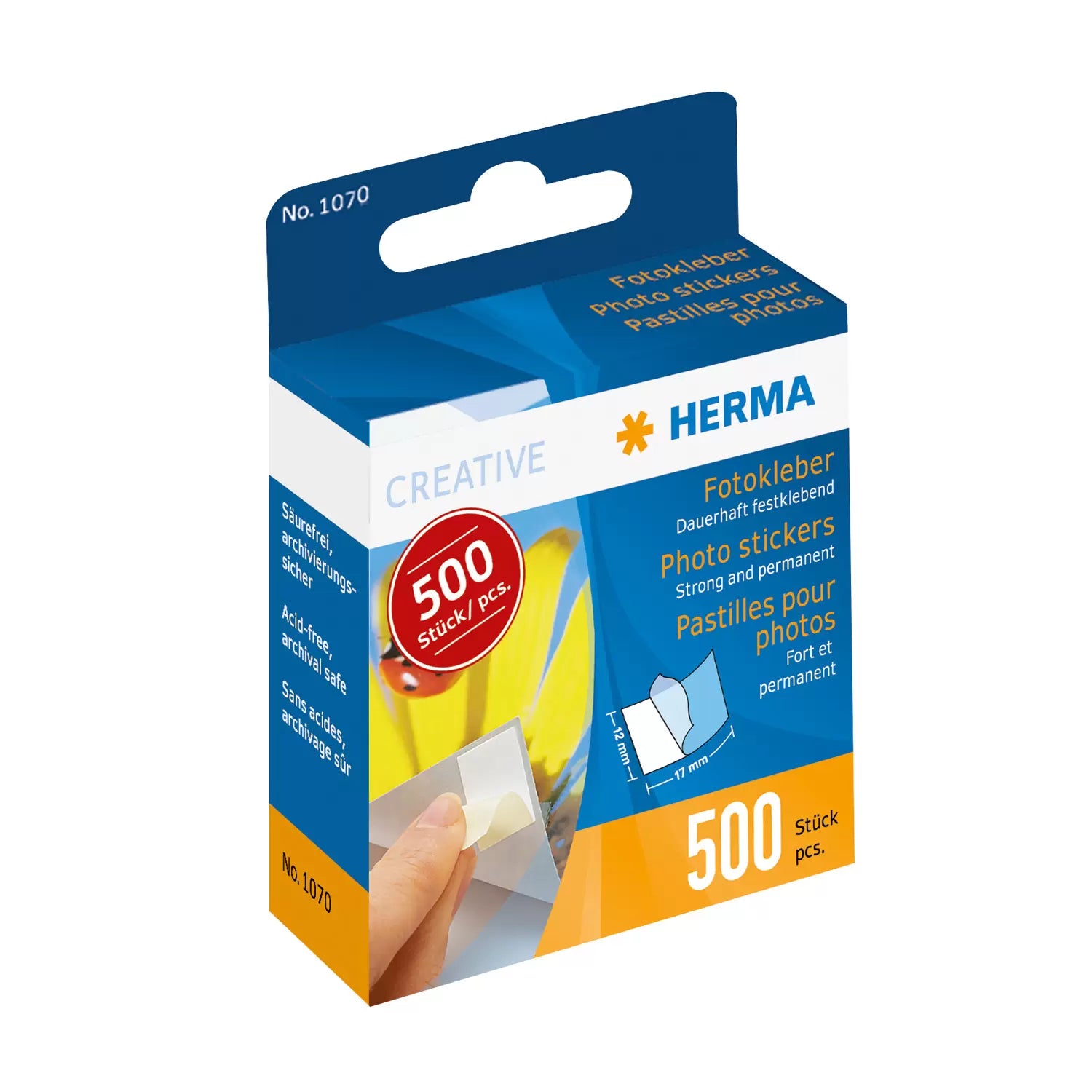HERMA Fotokleber – permanent, weiss, lösemittelfrei, 12×16 mm, 500 Stk., für Fotos