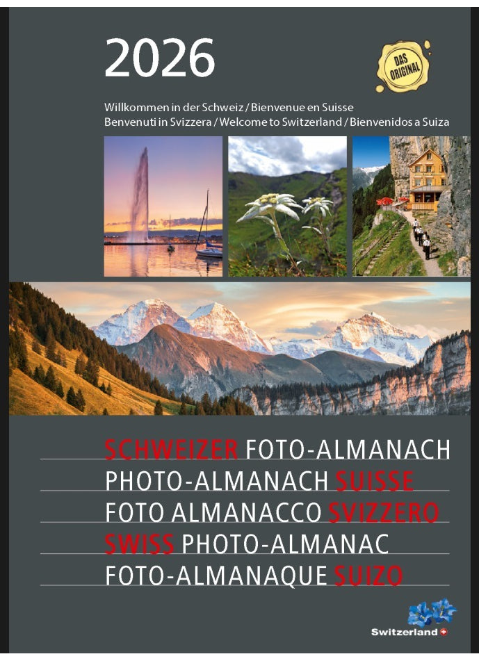 Calendaria Schweizer Foto-Almanach Agenda – 1 Woche pro Seite, Spiralbindung, A5, 2026, mehrsprachig, mehrfarbig