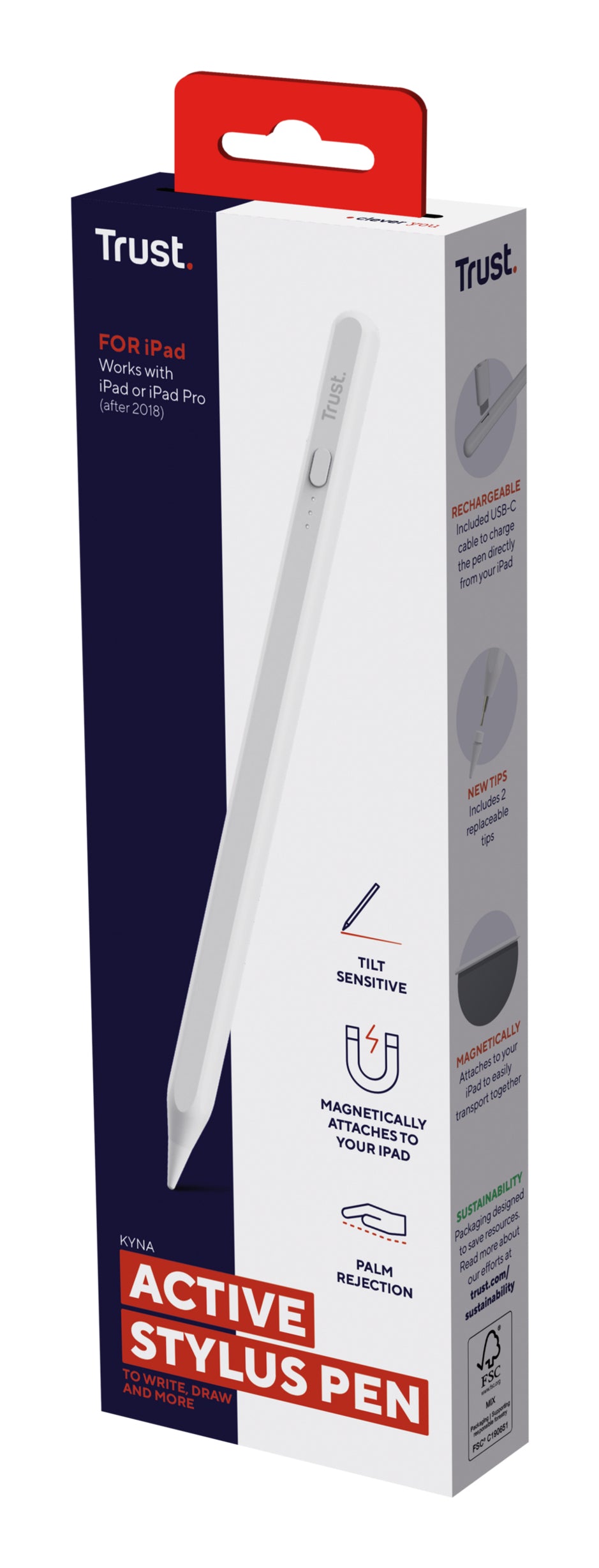 Trust Kyna Active Eingabestift – für iPad (2018+, Pro), Aluminium, Weiss