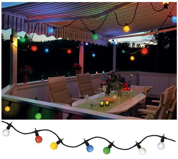 M. Schönenberger Lichterkette – 15 m – 15 LEDs – Mehrfarbig – 15 W – IP44 – Netzbetrieb – Schwarz – Kunststoff