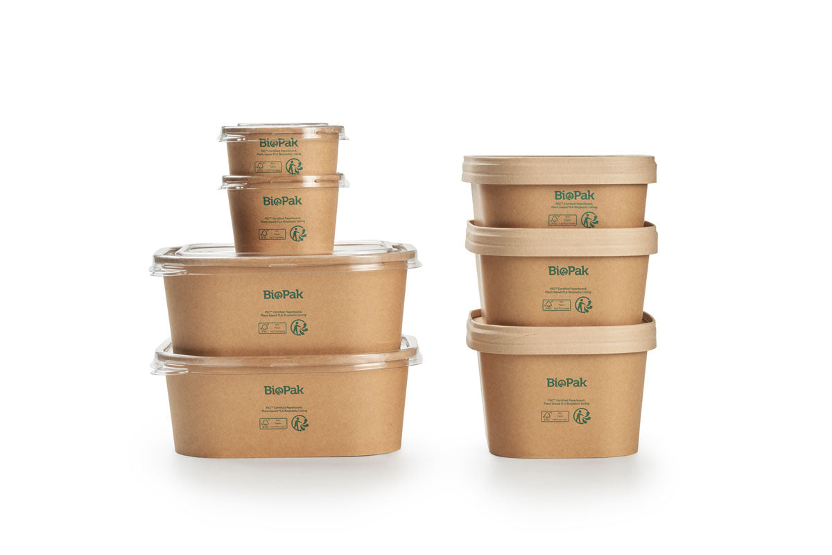 BioPak Take-away-Box, Papier/Karton (PLA-beschichtet) – 1000 ml 120 × 171 × 77 mm, braun – FSC – 50 Stk.
