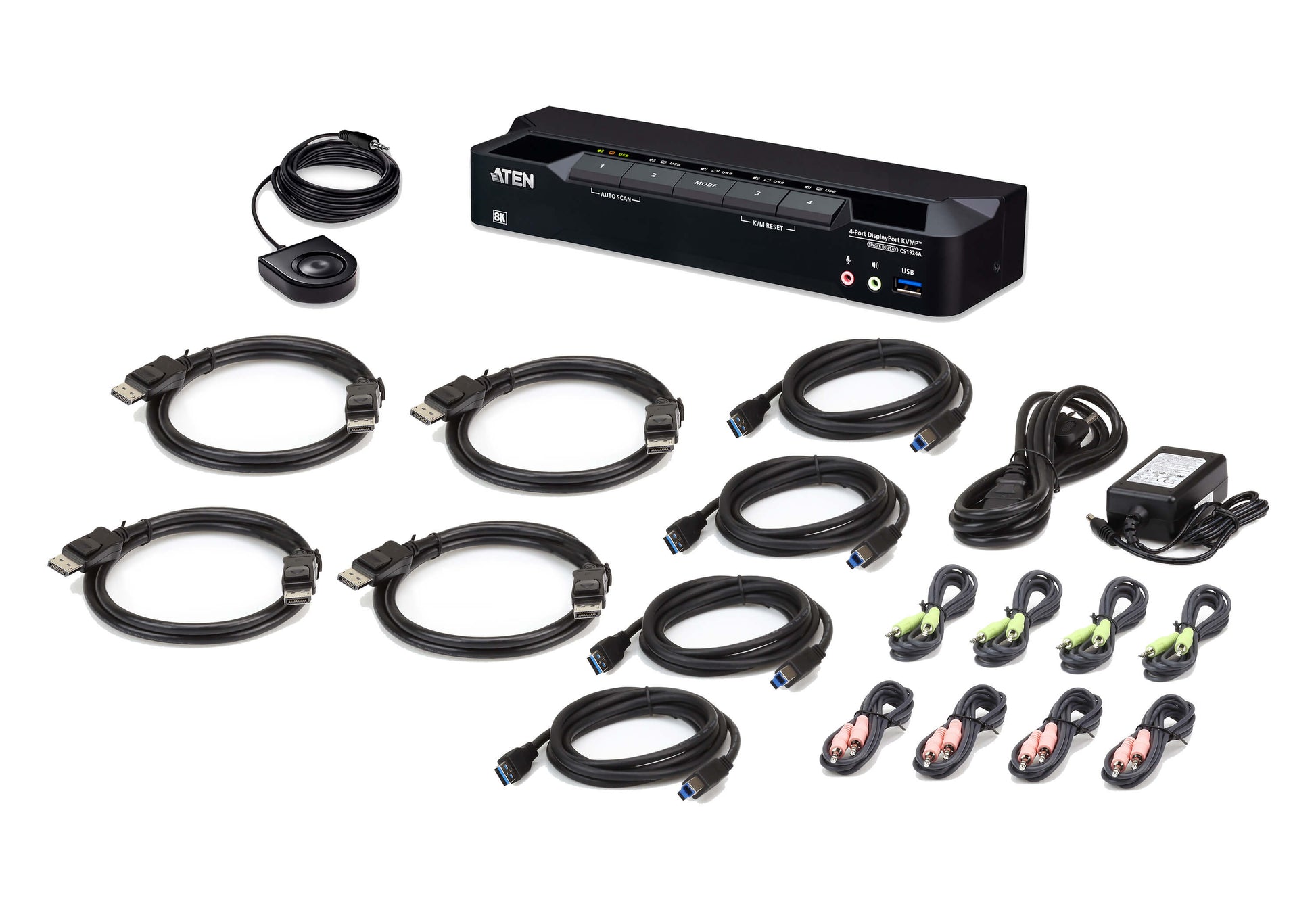 ATEN CS1924A KVM-Switch – DP (8K), 2× USB-A, 4× USB-B, 3,5 mm Audio