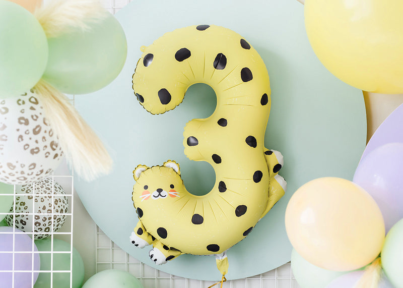 PartyDeco Folienballon Zahl 3 Gepard – Schwarz – 68 × 98 cm – 1 Stk