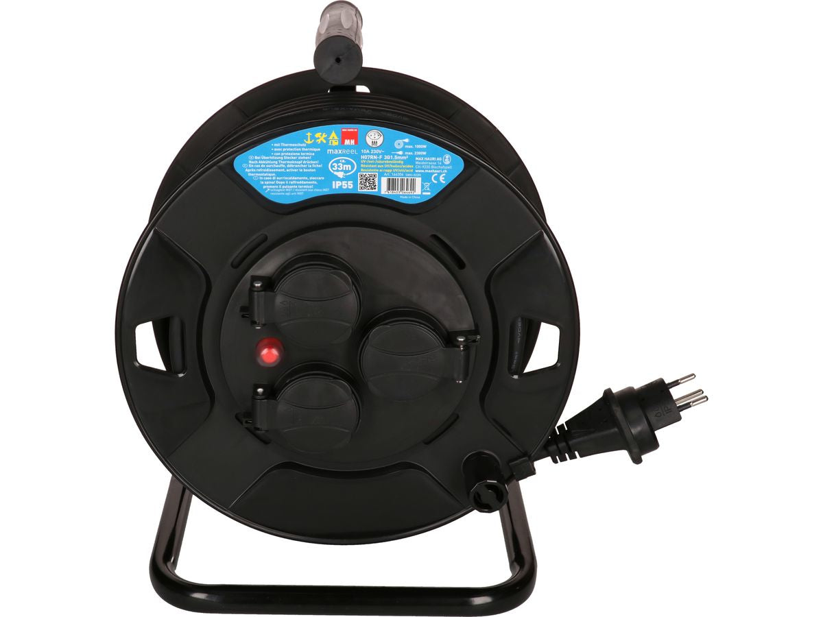 Max Hauri AG Max Hauri Kabelrolle – 3× T13, 33 m, IP55, aussen, schwarz