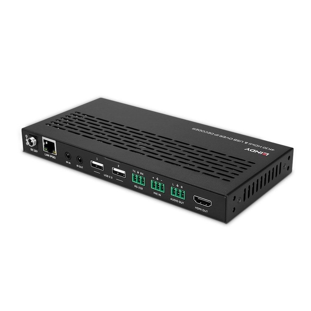 Lindy 4K30 HDMI & USB über IP – AV-Receiver – 4K UHD, 30 Hz, kabelgebunden, PoE (RJ‑45, HDMI 2.0) – Schwarz