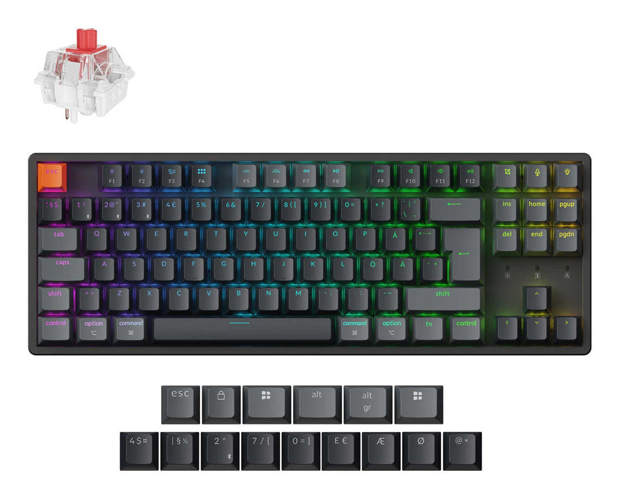Keychron K8 QMK v2 – Tastatur – Mechanisch (Rot), Bluetooth & 2,4 GHz (USB-A Empfänger), RGB, QWERTZ (CH)