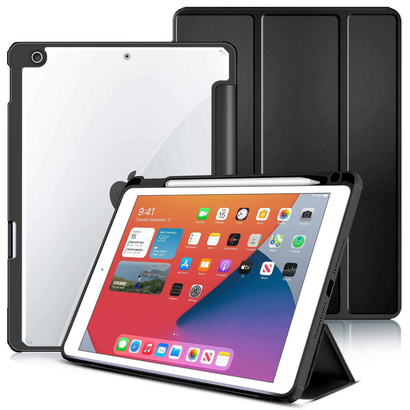 eSTUFF NEW YORK Mirror Tablet-Hülle für iPad 10,2" (7.–9. Gen.) – Schwarz/Transparent