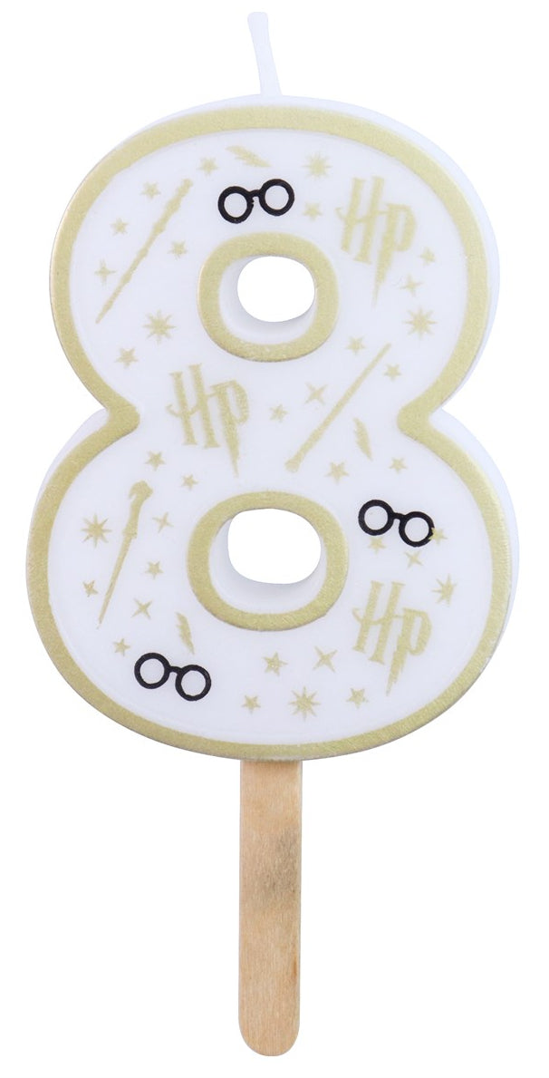 PME Geburtstagskerze Harry Potter Zahl 8 – Weiss/Gold – 5 × 7 cm – 1 Stk