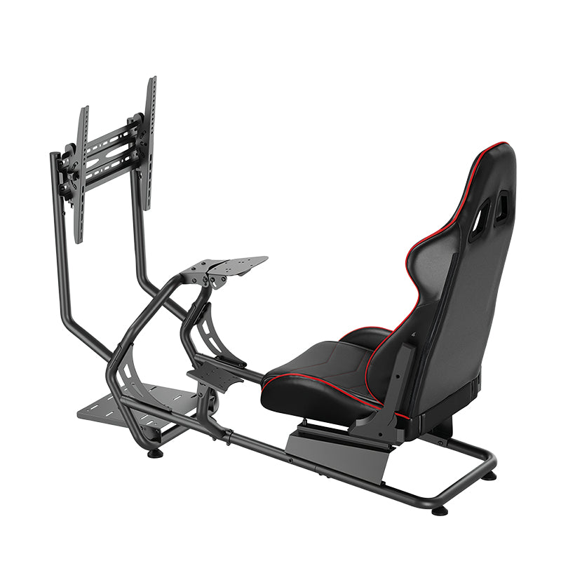 LogiLink Cockpit Racing-Simulator mit Monitorhalterung – 131 × 72 × 110 cm, 100 kg, Schwarz/Rot