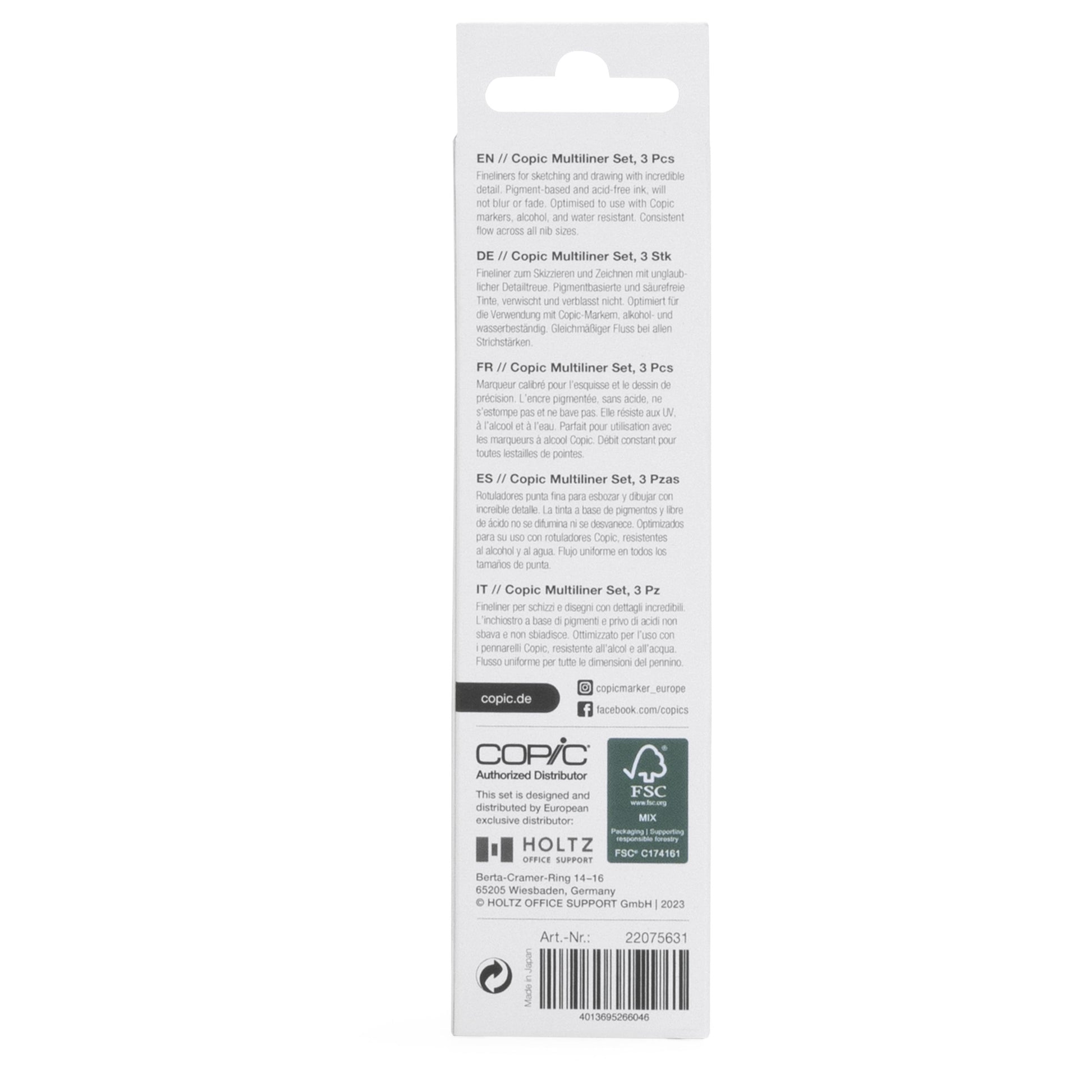 Copic Multiliner Fineliner – 3 Stk., 0,05–0,3 mm, schwarz, wasserfest